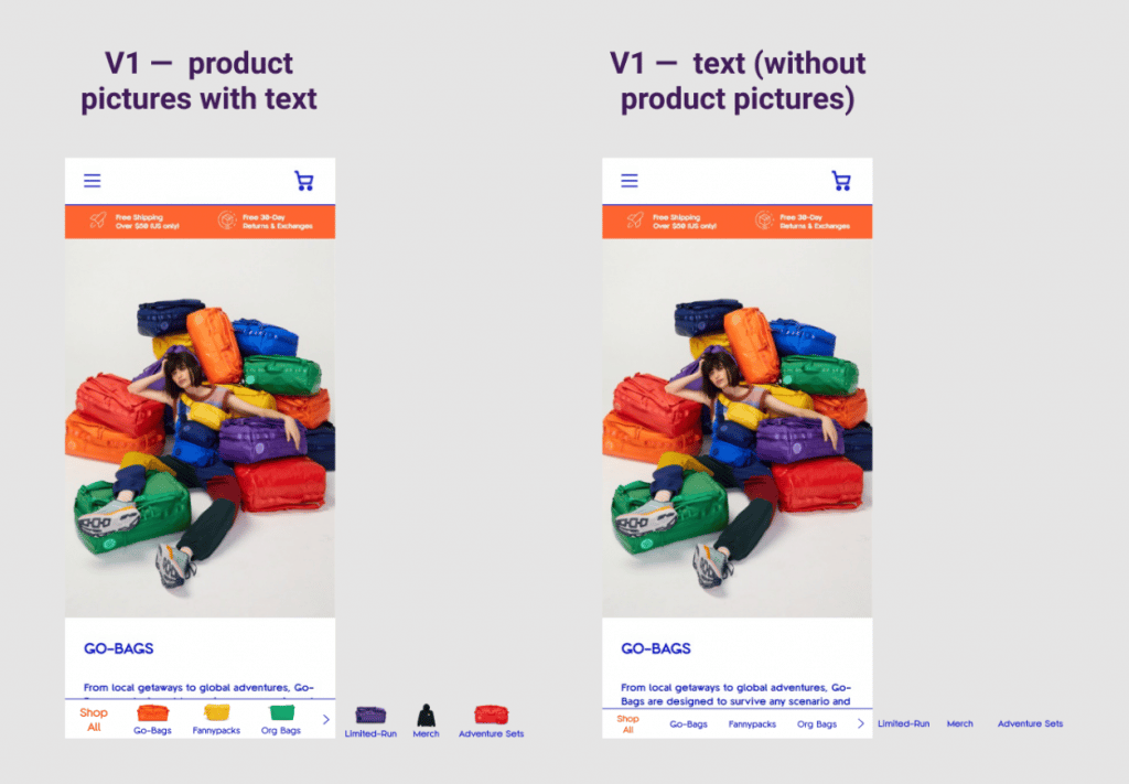 ecommerce a/b testing example for a product page