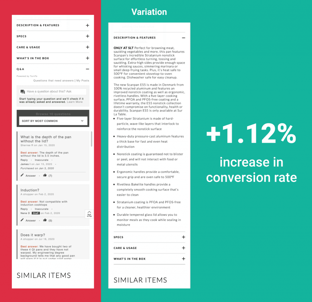 ecommerce a/b testing example (product reviews)
