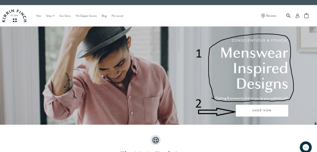Kirrin Finch Homepage with Text Highlighted