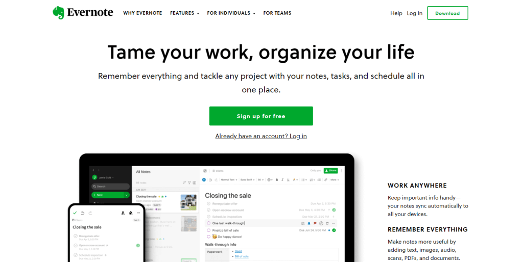 Evernote Landing Page