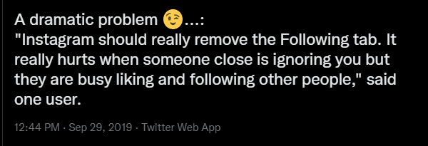 Twitter Screenshot of a user complaining about a new instagram feature.