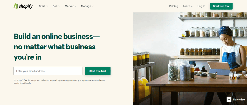 Shopify's Landing Page