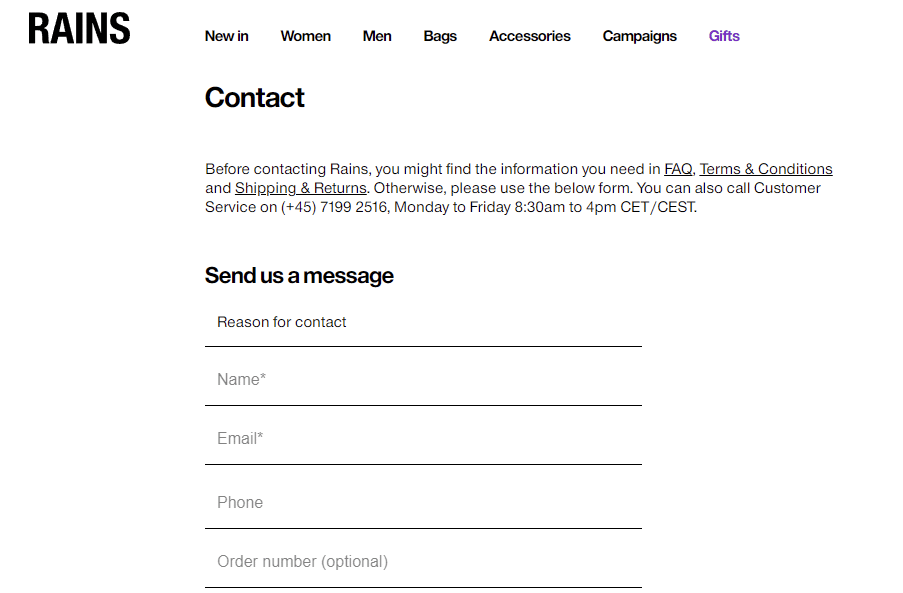 Rains contact us page