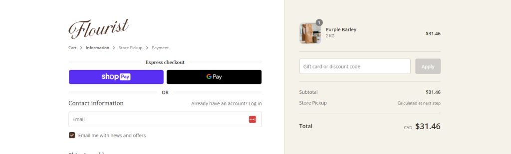 Flourist Checkout Page