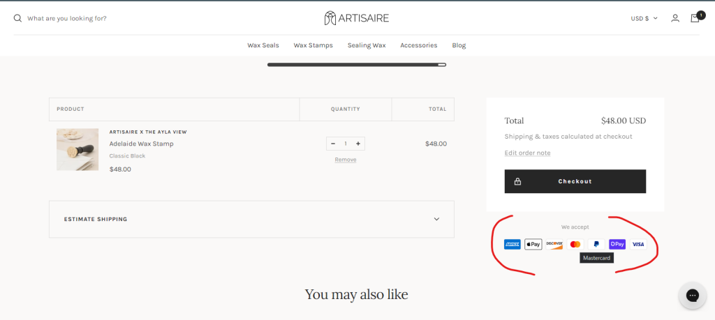 Artisaire Payment Checkout Page