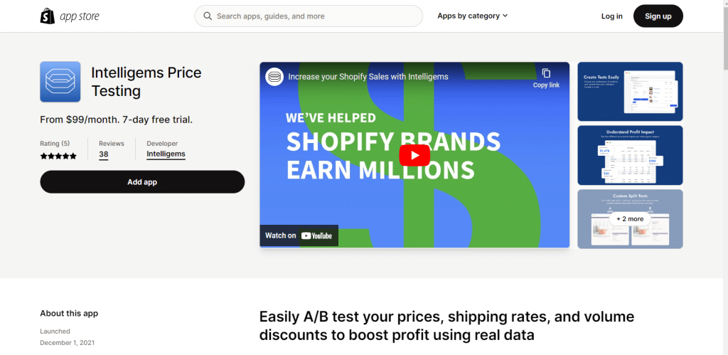 Intelligems Price Testing App on Shopify