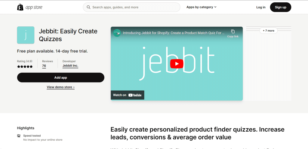Jebbit App on the Shopify Store