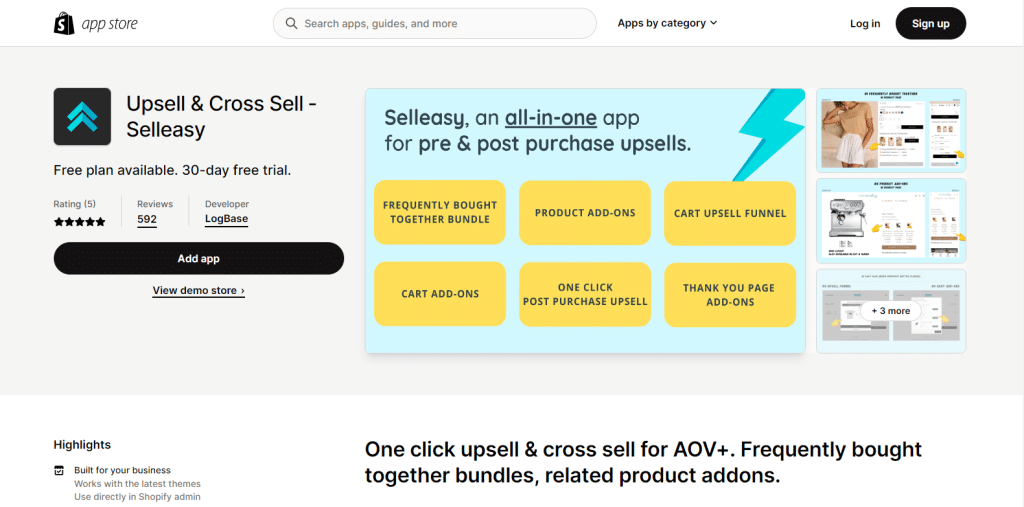 Upsell and Crossell on the Shopify App Store