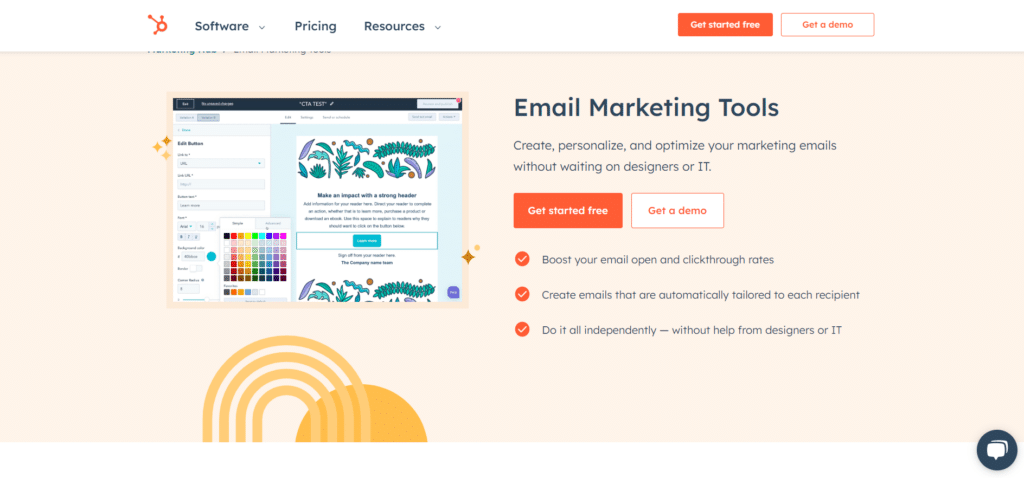 Hubspot email marketing landing page