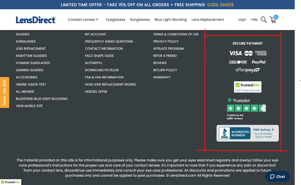 LensDirect Trust badges