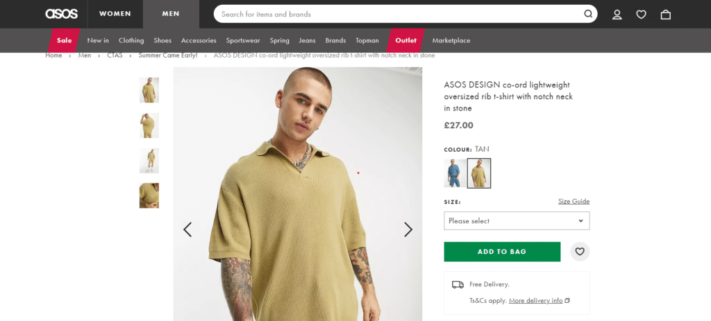 Asos product description page