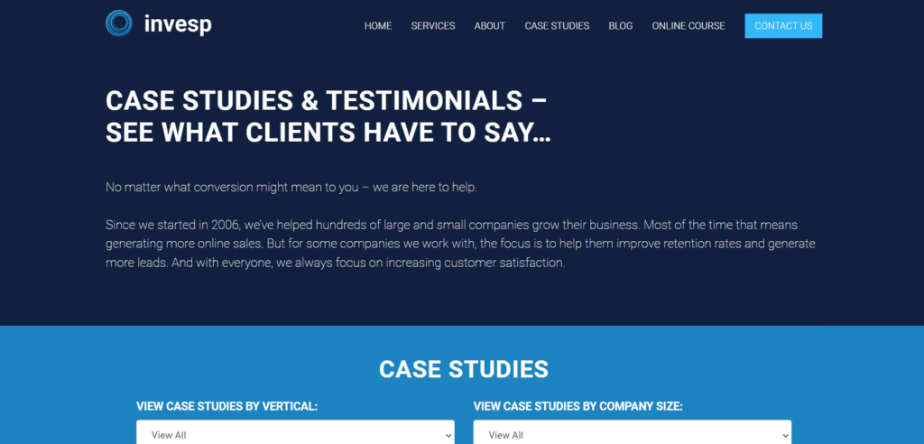 Invesp's Case Studies Page