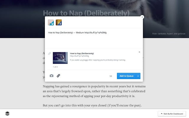 a screenshot of buffer chrome extension in use