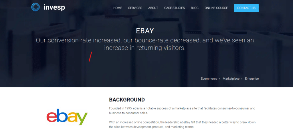 Invesp's case study on Ebay
