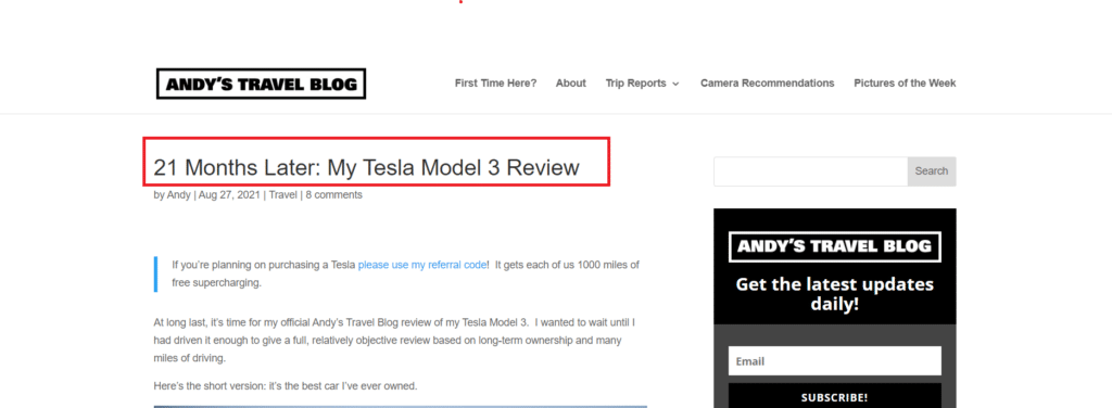 A user-generated blog content on Tesla Model 3