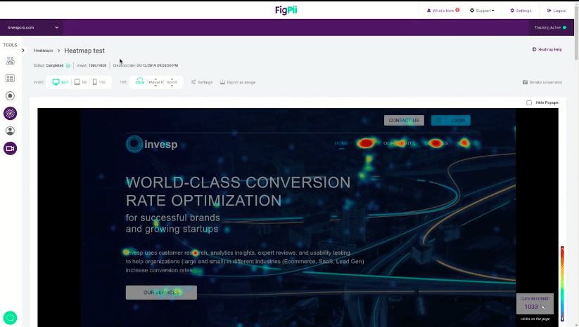 Heatmap Test on Invesp's Homepage