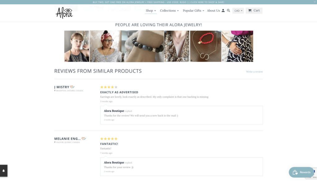Alora Jewelry Customer Review