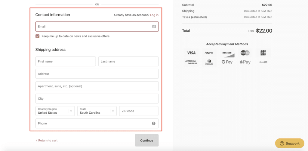 Package Free Shop Checkout