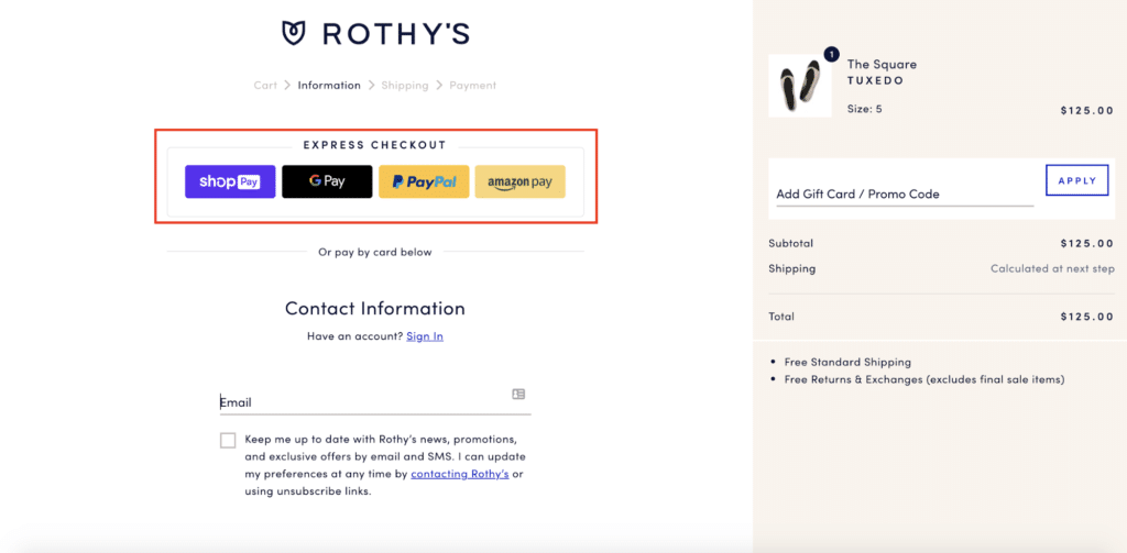 Rothy's Checkout Page