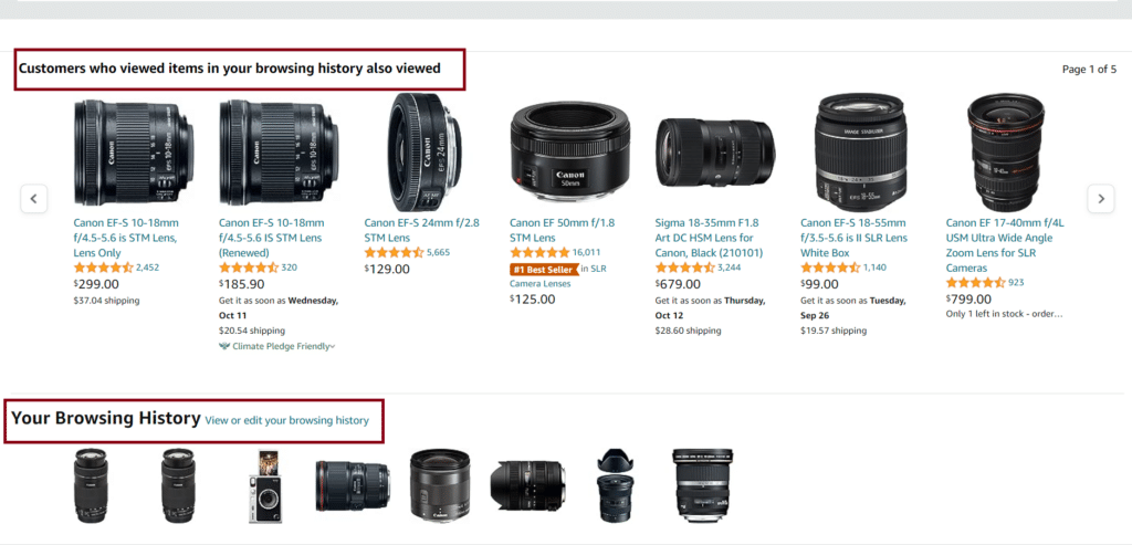 Amazon's ecommerce personalization example