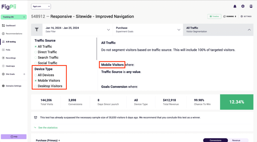 Traffic segmentation by device type in FigPii