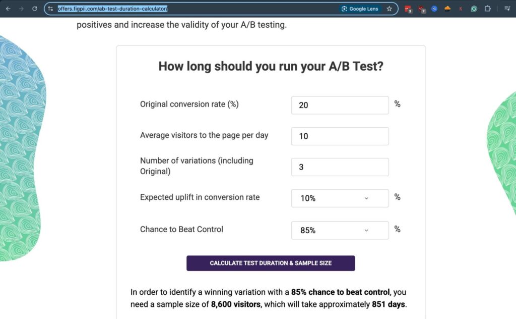 figpii a/b testing statistical significance calculator