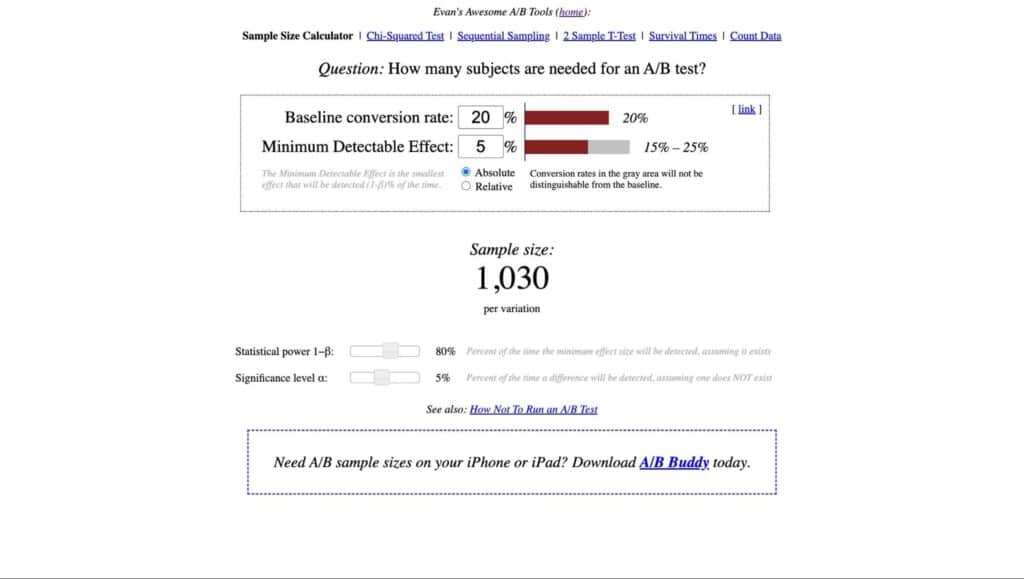 Evan Miller statistical significance calculator